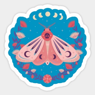 Pink Skull Cute Moth Flower Wreath in Pastel Colors Sticker